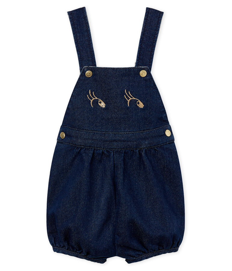 Baby girls' jersey short dungarees MEDIEVAL blue/ECRU CN beige