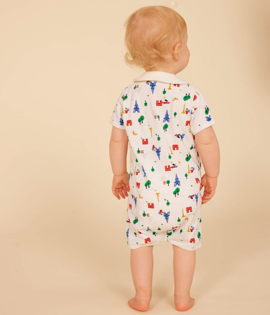 Babies' Short Cotton Playsuit MARSHMALLOW white/MULTICO white