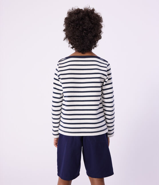 Children's Unisex Organic Cotton Breton Top MARSHMALLOW white/SMOKING blue