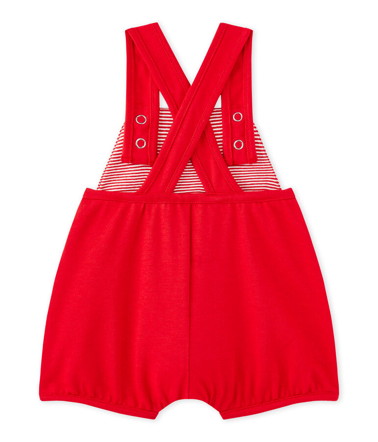 Baby girl's heavyweight jersey short overalls red
