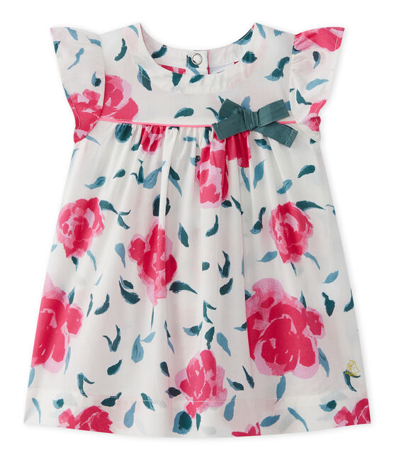 Baby girl's print dress with butterfly sleeves MARSHMALLOW white/MULTICO white