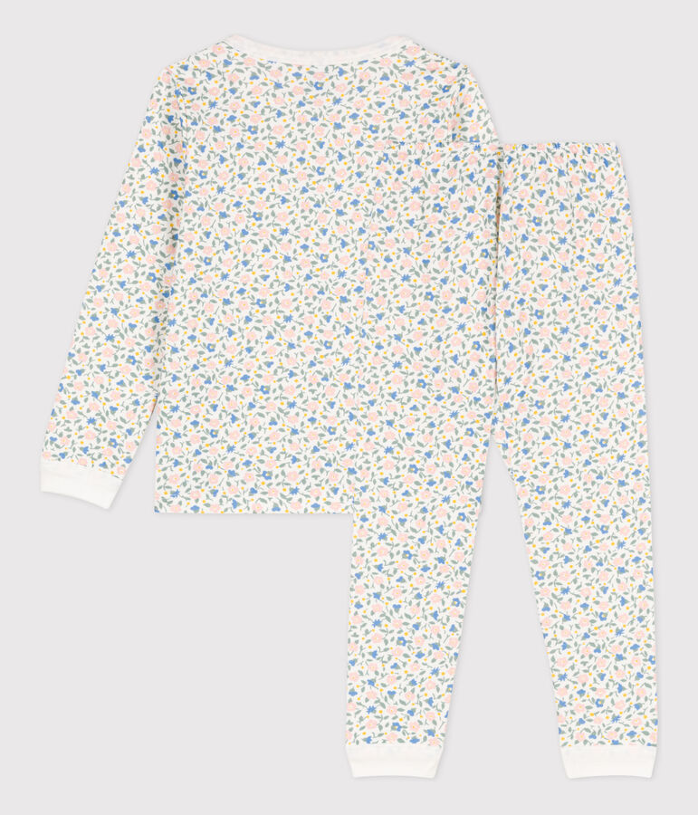 Girls' Floral Tube Knit Pyjamas MARSHMALLOW white/MULTICO white