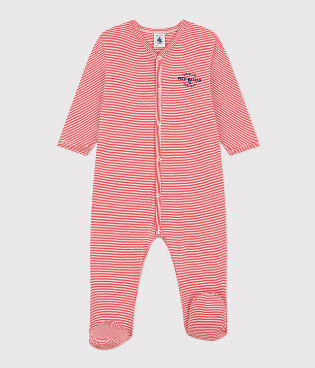 Babies' Pinstriped Cotton Pyjamas orange/white
