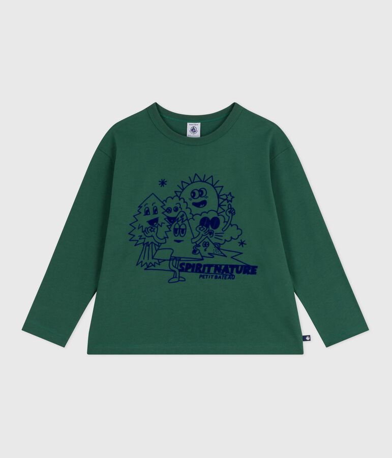 Children's long-sleeved printed cotton T-shirt green