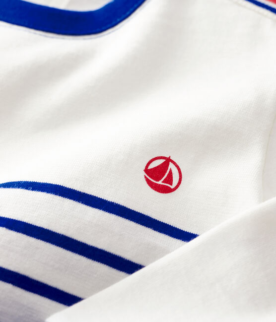 Baby Boys' Stripy Jersey Sweatshirt MARSHMALLOW white/SURF blue