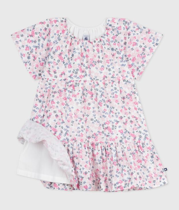 Children's short-sleeved printed cotton dress white/multicolor