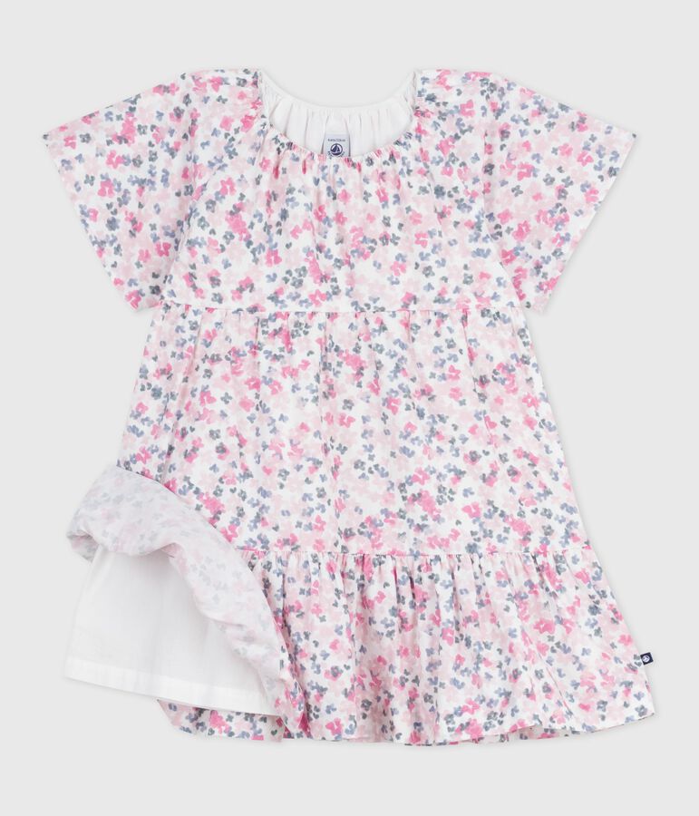 Children's short-sleeved printed cotton dress white/multicolor