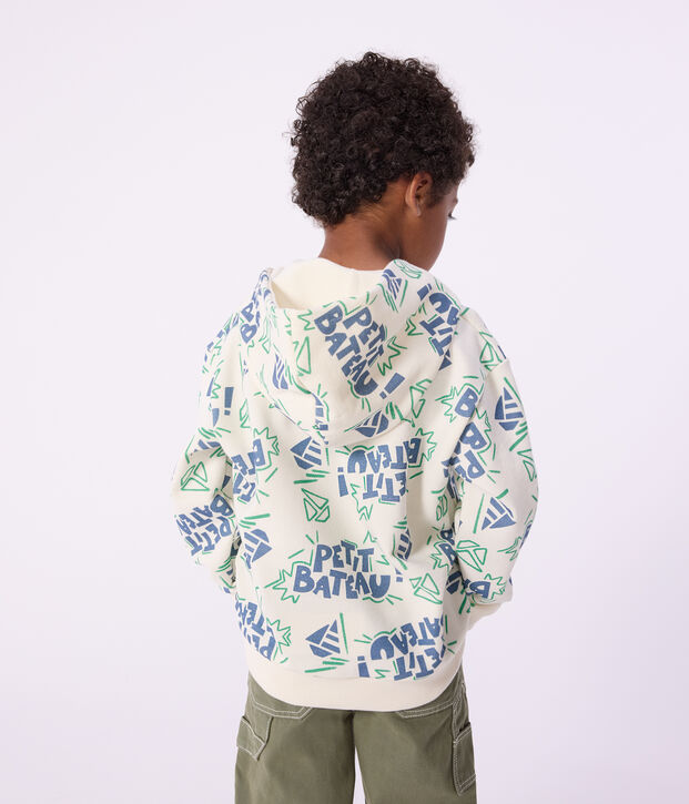 Children's printed cotton hoodie Ecru/multicolor