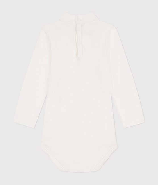 Babies' Long-Sleeved Roll Neck Cotton Bodysuit MARSHMALLOW white