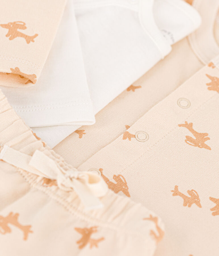 Babies' Patterned Fleece Outfit Ecru/beige