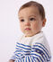 Babies' long sleeved cotton Breton top MARSHMALLOW white/PERSE blue