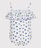Children's one-piece heart print ruffled swimsuit. white/blue