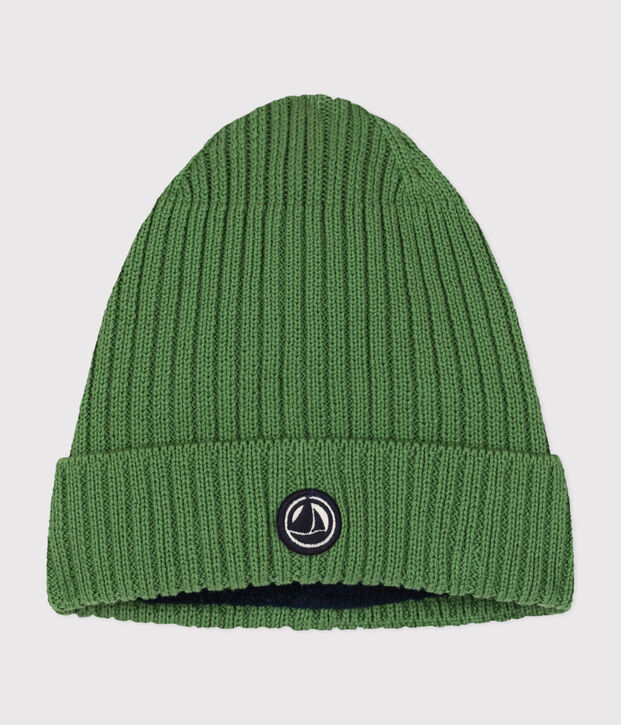 Children's polar fleece-lined knitted beanie hat green