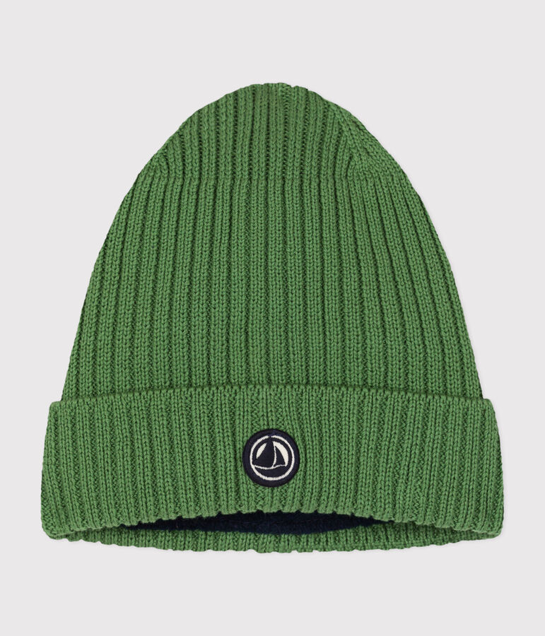 Children's polar fleece-lined knitted beanie hat green