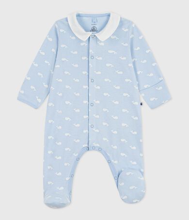Babies' whale print cotton pyjama suit with a collar