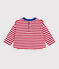 Babies' long-sleeved stripy cotton T-Shirt POMPEI red/MILK