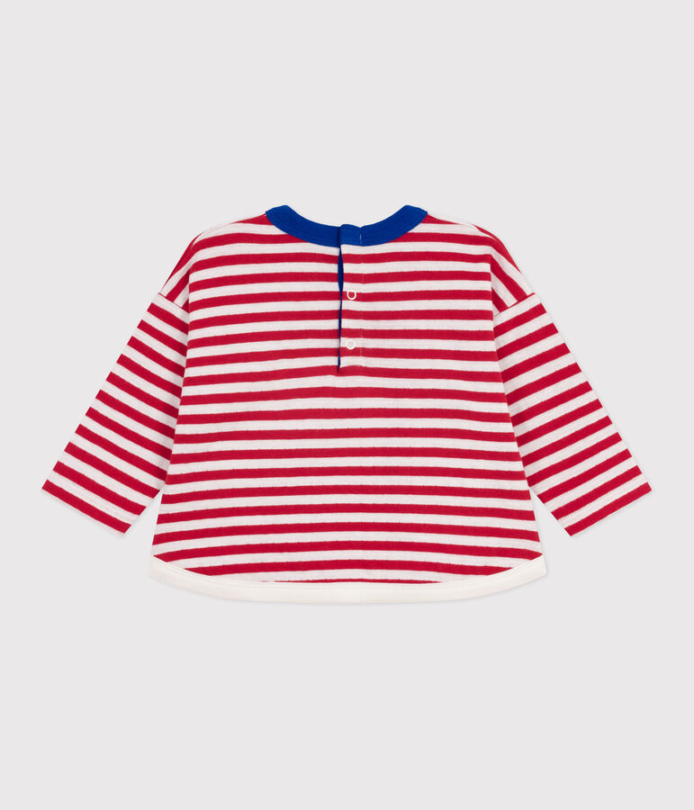 Babies' long-sleeved stripy cotton T-Shirt POMPEI red/MILK