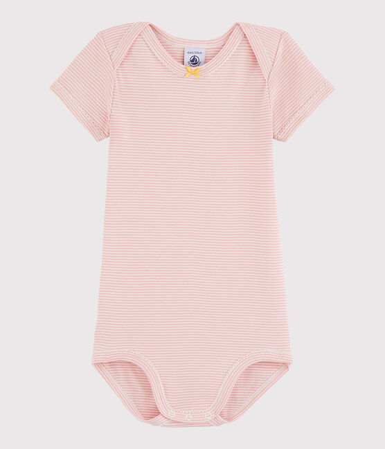 Baby Girls' Short-Sleeved Bodysuit CHARME pink/MARSHMALLOW white