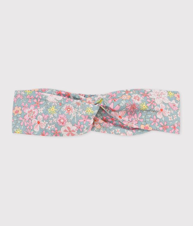 Baby girls' hairband in floral-print poplin blue/multicolor