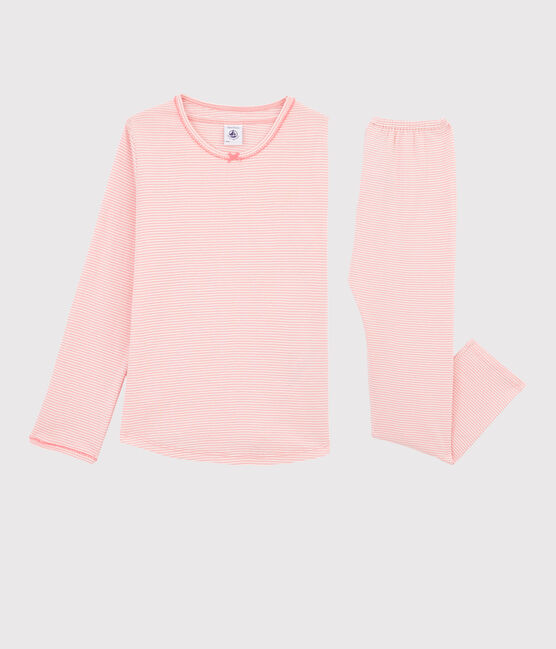 Girls' pinstriped ribbed pyjamas. GRETEL pink/MARSHMALLOW white