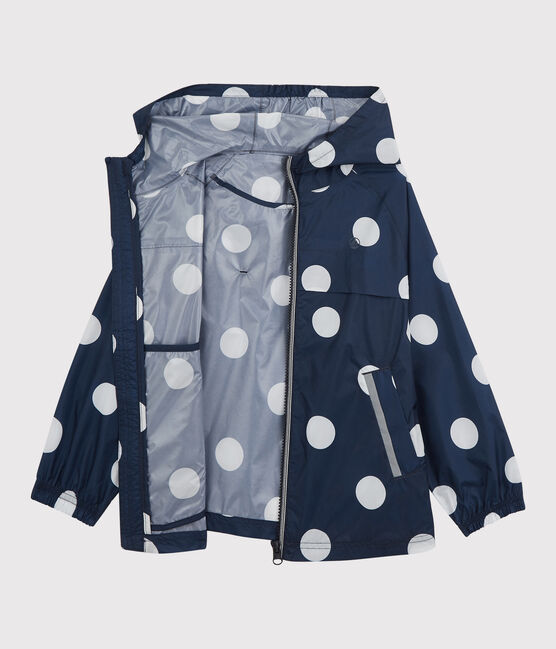 Girls' Recycled Polyester Mid-Length Windbreaker MEDIEVAL blue/MARSHMALLOW white