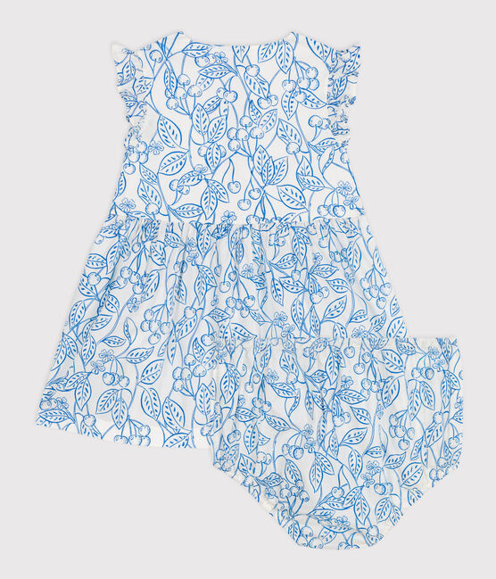 Babies' cotton dress and bloomers with a blue cherry print MARSHMALLOW blue/PORCELANA
