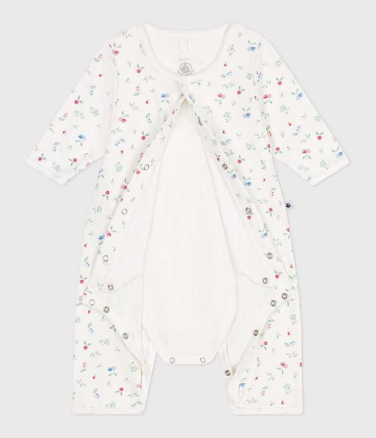 Babies' footless fruit pattern cotton bodyjama white/multicolor