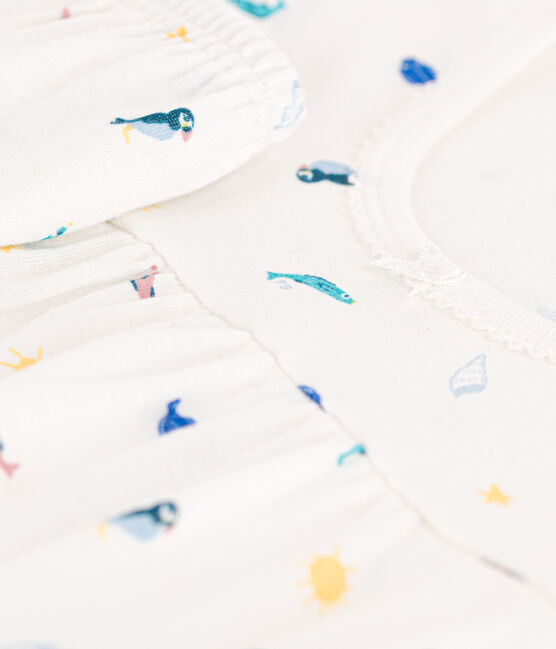 Girls' Sea Animals Short Cotton Pyjamas MARSHMALLOW white/MULTICO white