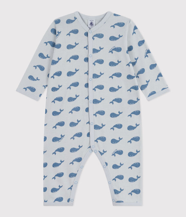 Babies' footless printed cotton pyjama suit blue/blue