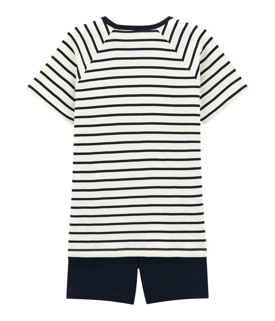 Boys' Ribbed Cropped Pyjamas MARSHMALLOW white/SMOKING blue
