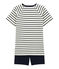 Boys' Ribbed Cropped Pyjamas MARSHMALLOW white/SMOKING blue