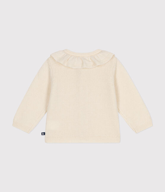Cardigan with a ruff in knitted fabric containing wool AVALANCHE Ecru