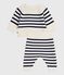 Babies' 2-piece stripy knit Breton top outfit MARSHMALLOW blue/SOIR