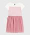 Children's short-sleeved cotton and tulle dress MARSHMALLOW white/CHARME pink