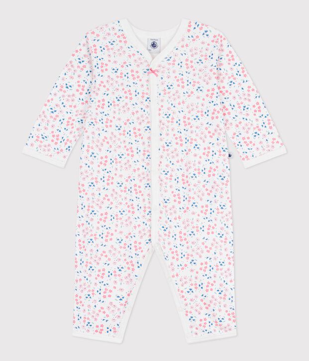 Babies' footless floral-print cotton pyjama suit white/multicolor