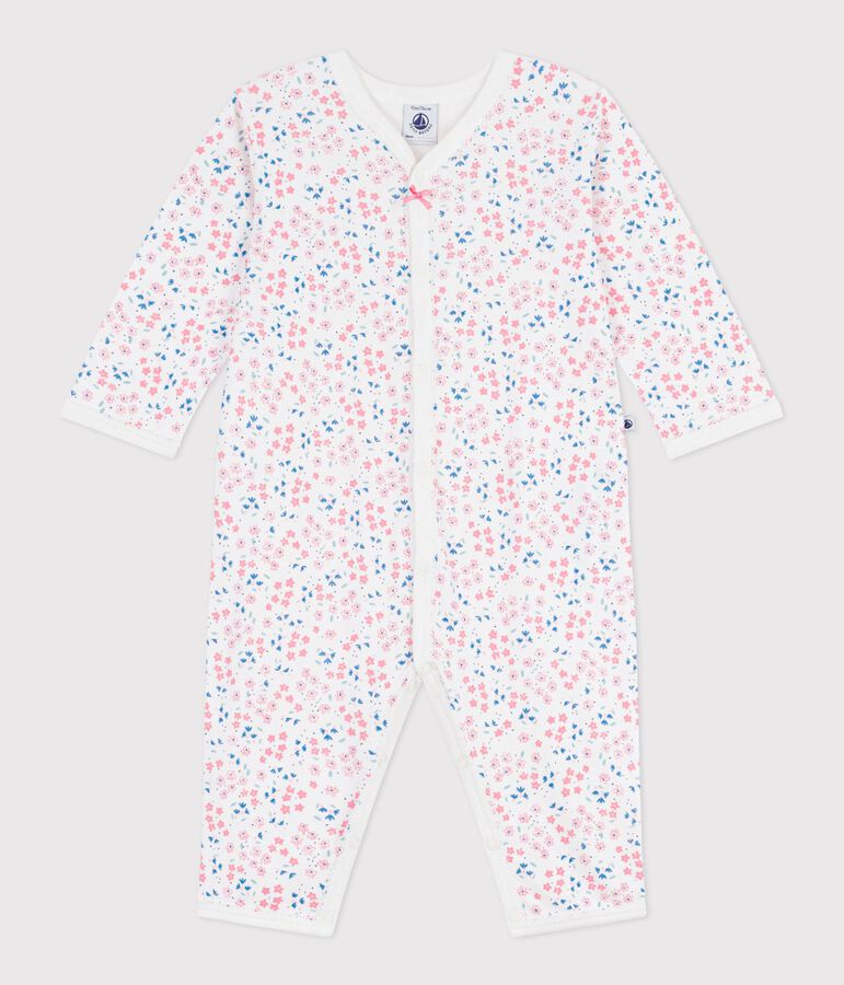 Babies' footless floral-print cotton pyjama suit MARSHMALLOW white/MULTICO white