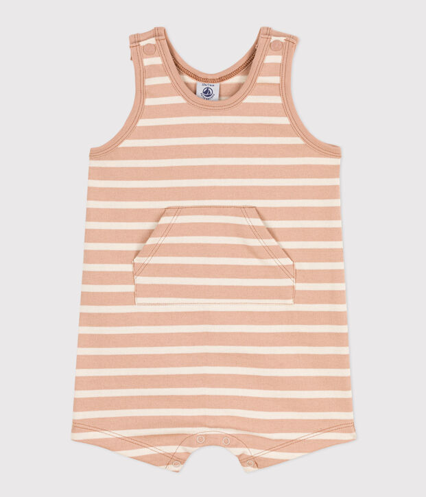 Babies' Sleeveless Thick Striped Jersey Playsuit beige/ecru