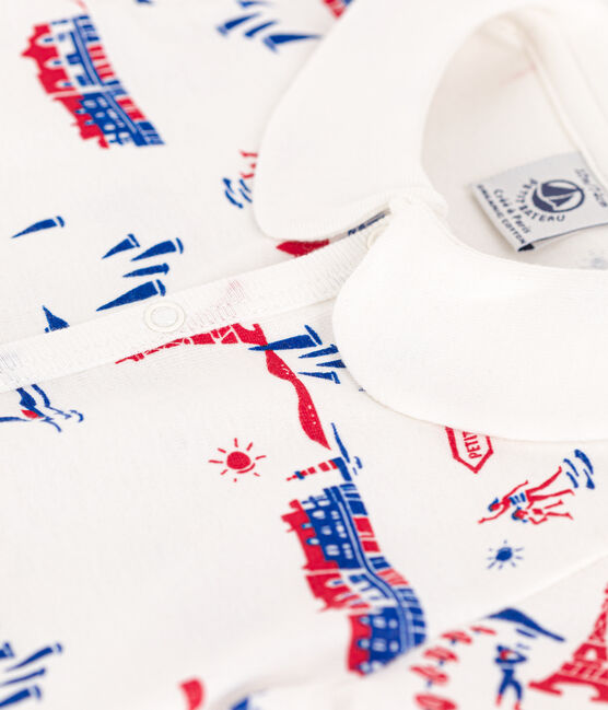 Babies' Paris-Themed Cotton Playsuit MARSHMALLOW white/MULTICO white