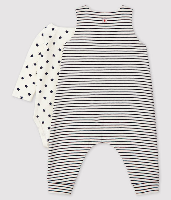 Baby's Tube Knit Clothing - 2-Piece Set MARSHMALLOW white/SMOKING blue