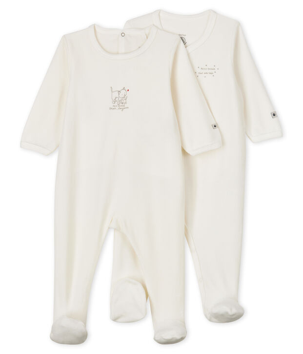 Babies' White Velour Sleepsuit - 2-Pack multicolor