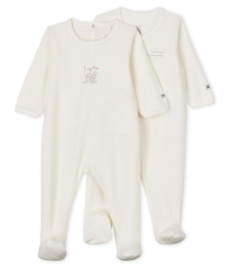 Babies' White Velour Sleepsuit - 2-Pack multicolor