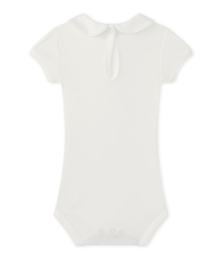 Baby girls' bodysuit with collar MARSHMALLOW white