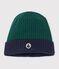 Children's two-colour knitted beanie with a fleece lining green/blue