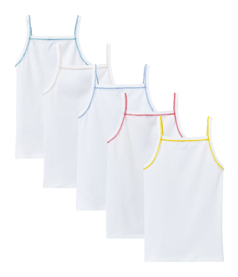 Set of 5 girls' camisoles with motifs white