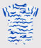 Babies' short-sleeved shark print cotton playsuit MARSHMALLOW blue/PORCELANA