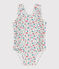 Babies' one-piece swimsuit with frills and a floral print. MARSHMALLOW white/MULTICO white