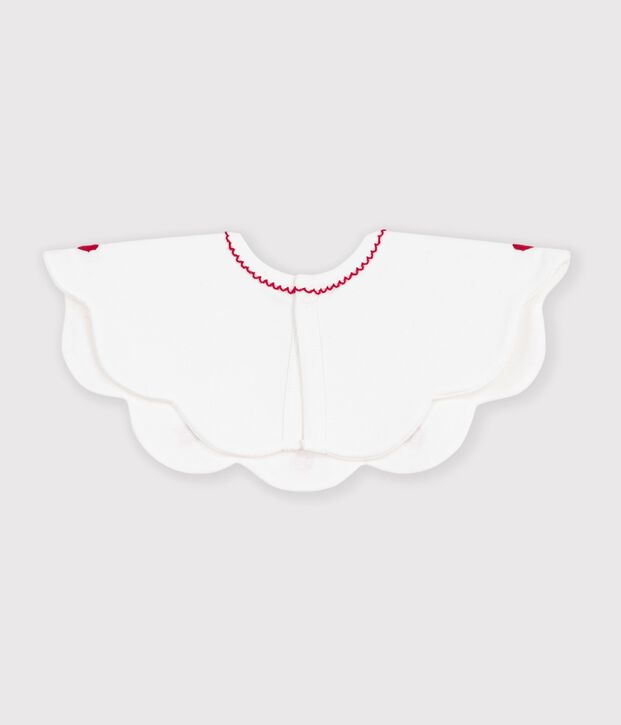 Babies' cotton bib with embroidered hearts white