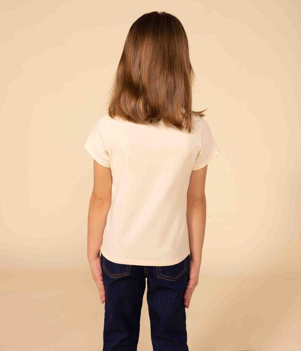 Girls' short-sleeved cotton T-shirt Ecru