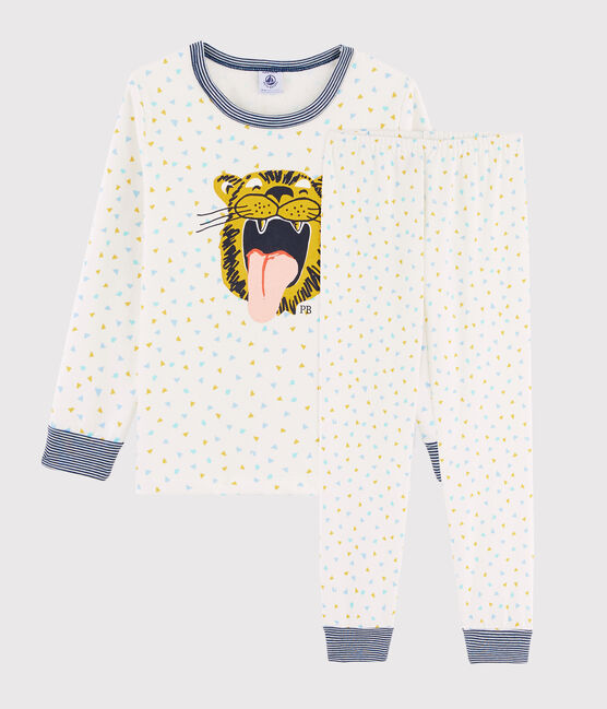 Children's Tiger Motif Ribbed Pyjamas MARSHMALLOW white/MULTICO white