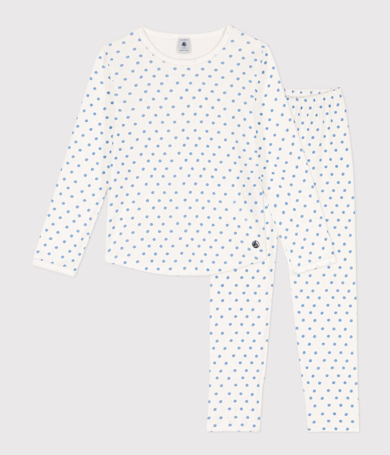 Girls' Spotted Cotton Pyjamas white/blue